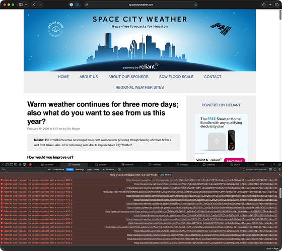Screenshot showing console errors